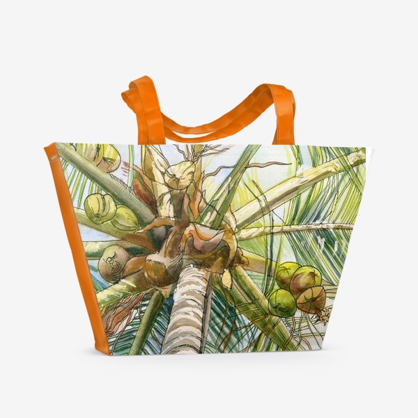 Пляжная сумка «Кокосовая пальма. Акварель»