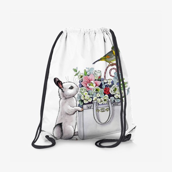 Рюкзак «Кролик, птичка и букет»