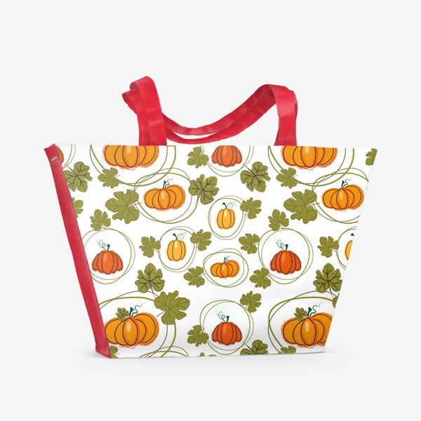 Пляжная сумка &laquo;Крупные тыквы с листьями.Бесшовный дизайн тыквы  ,круги.&raquo;