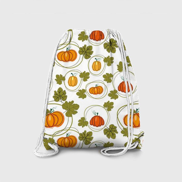 Рюкзак «Крупные тыквы с листьями.Бесшовный дизайн тыквы  ,круги.»