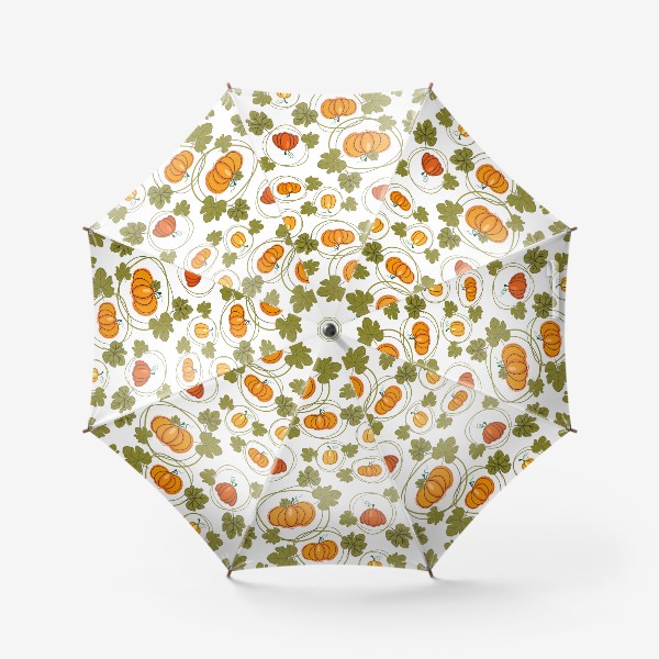 Зонт «Крупные тыквы с листьями.Бесшовный дизайн тыквы  ,круги.»
