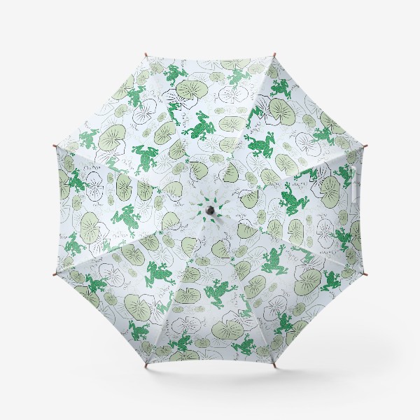 Зонт «Паттерн с лягушками и листьями кувшинок.»