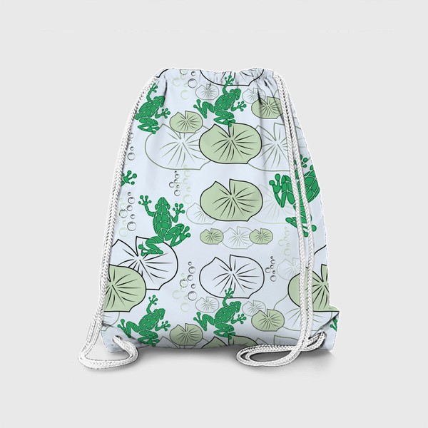 Рюкзак «Паттерн с лягушками и листьями кувшинок.»