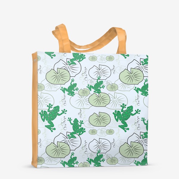 Сумка-шоппер «Паттерн с лягушками и листьями кувшинок.»