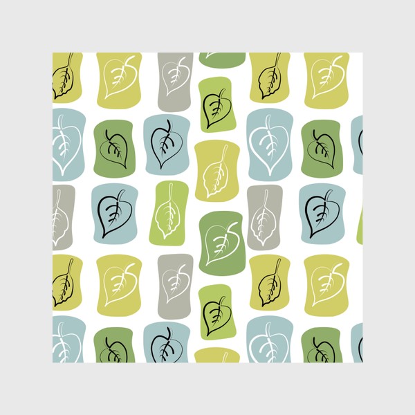 Шторы &laquo;Листва в скандинавском стиле. Паттерн с листьями на фоне цветных абстрактных прямоугольников.&raquo;