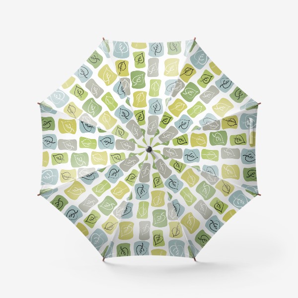 Зонт «Листва в скандинавском стиле. Паттерн с листьями на фоне цветных абстрактных прямоугольников.»