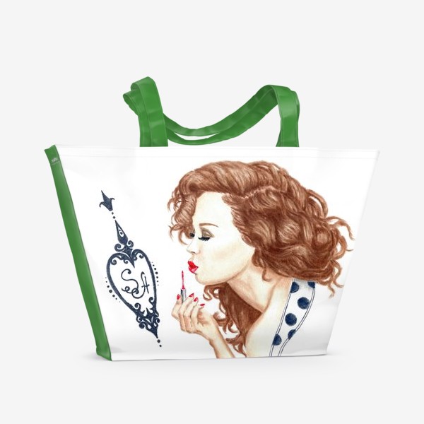 Пляжная сумка «Девушка с помадой»