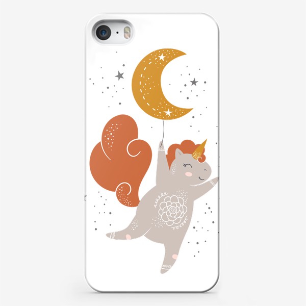 Чехол iPhone «Единорог на луне. Воздушный шар месяц со звездами»
