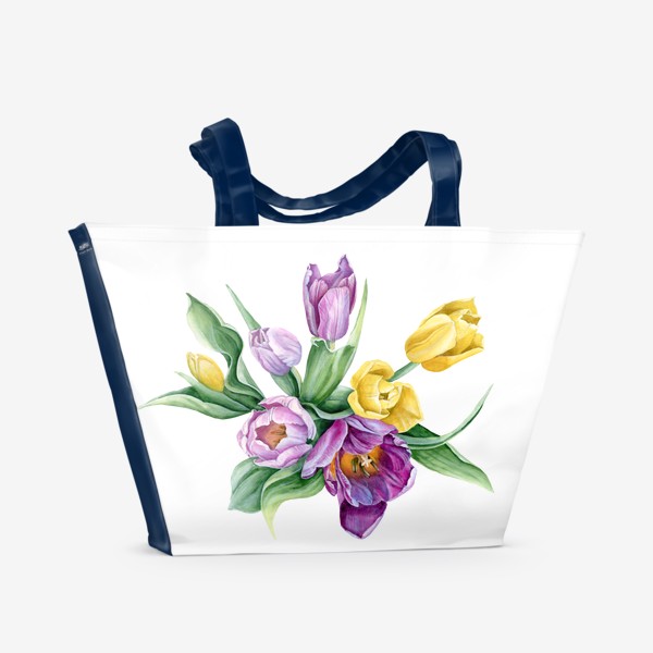 Пляжная сумка «букет тюльпанов акварелью»