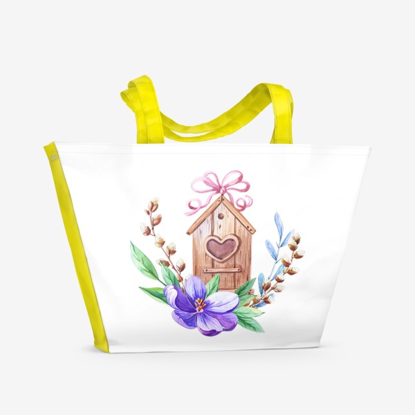Пляжная сумка «Весенний крокус и скворечник»