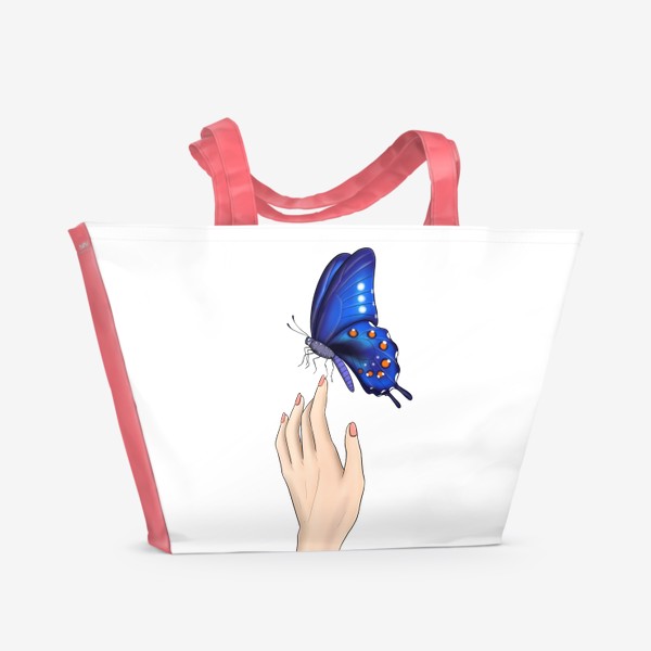 Пляжная сумка «Касание нежности. Бабочка на руке.»