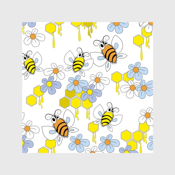 Шторы «Пчелы,соты с медом,цветы. Бесшовная текстура с пчелами на фоне сот и цветов»