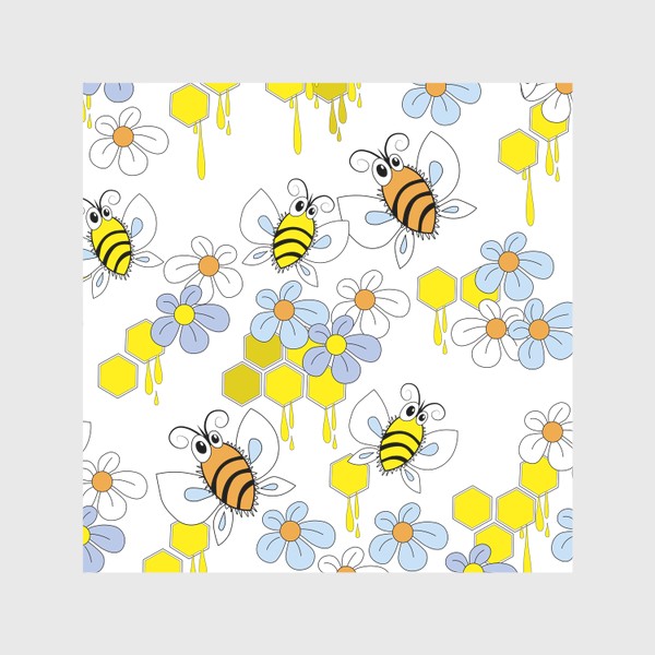 Скатерть «Пчелы,соты с медом,цветы. Бесшовная текстура с пчелами на фоне сот и цветов»