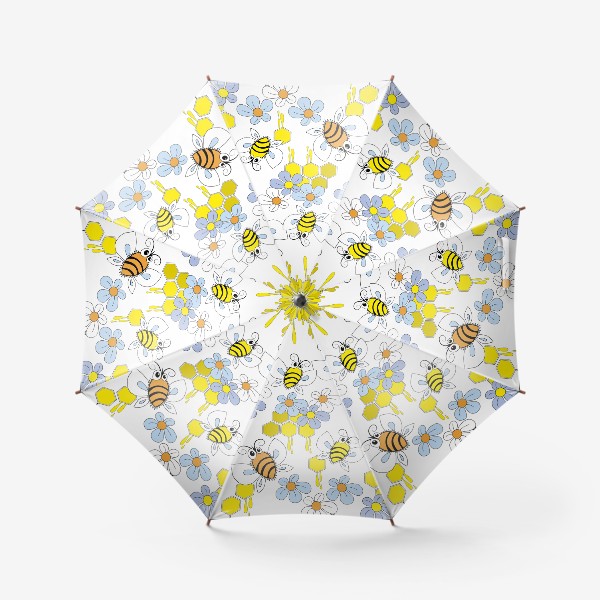 Зонт «Пчелы,соты с медом,цветы. Бесшовная текстура с пчелами на фоне сот и цветов»