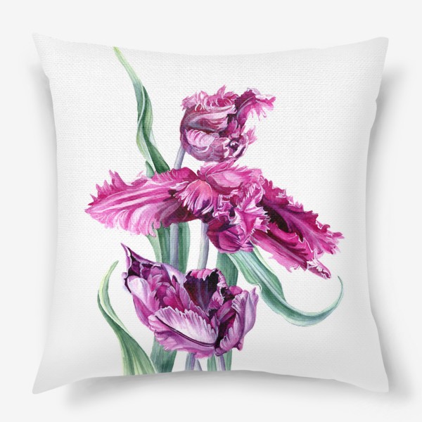 Подушка «Фиолетовые тюльпаны акварелью»
