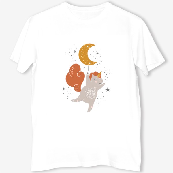 Футболка &laquo;Единорог на луне. Воздушный шар месяц со звездами&raquo;