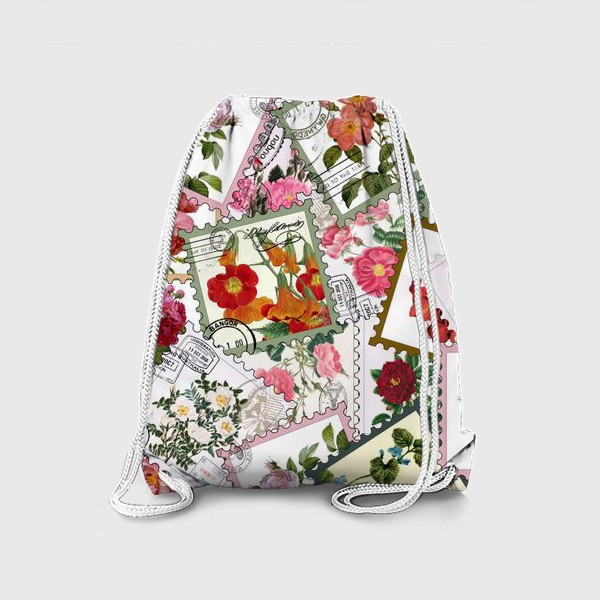 Рюкзак «Винтажные марки с цветами»
