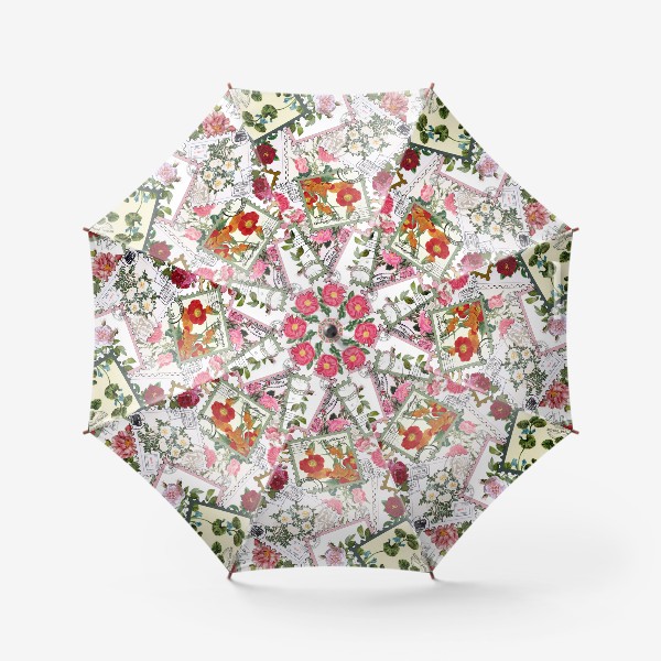 Зонт «Винтажные марки с цветами»