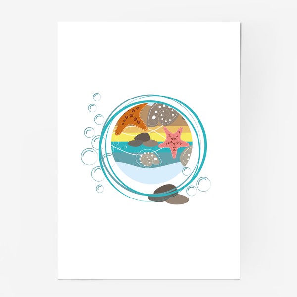 Постер «Летний морской принт с ракушками и морскими звездами.»