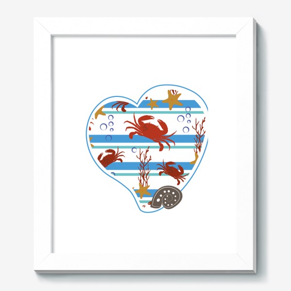 Картина «Морской летний принт в форме сердца.Ракушки,крабы,кораллы. »