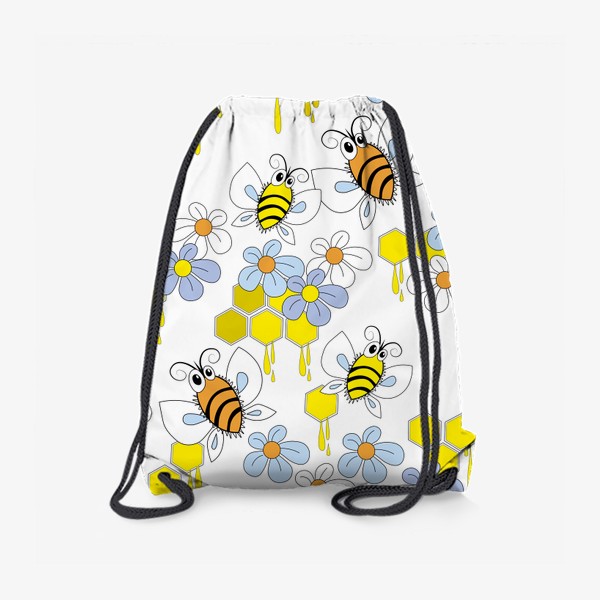 Рюкзак &laquo;Пчелы,соты с медом,цветы. Бесшовная текстура с пчелами на фоне сот и цветов&raquo;