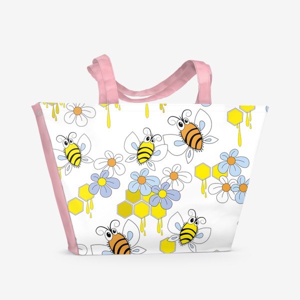 Пляжная сумка «Пчелы,соты с медом,цветы. Бесшовная текстура с пчелами на фоне сот и цветов»