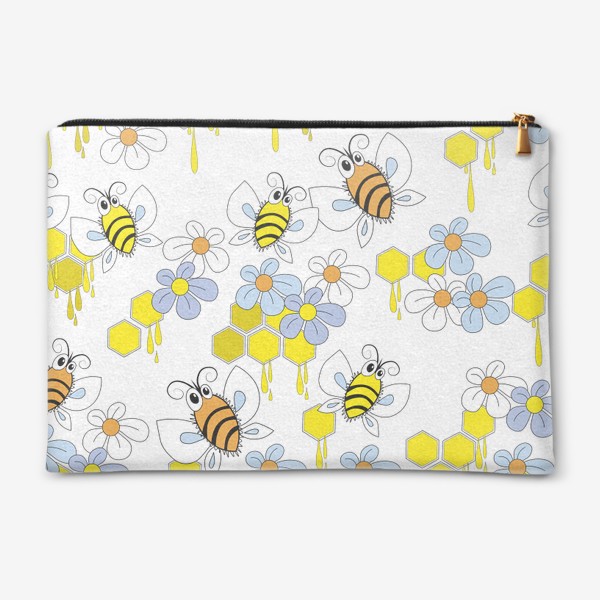 Косметичка &laquo;Пчелы,соты с медом,цветы. Бесшовная текстура с пчелами на фоне сот и цветов&raquo;