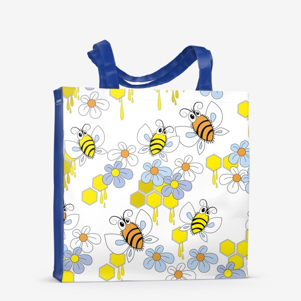 Сумка-шоппер &laquo;Пчелы,соты с медом,цветы. Бесшовная текстура с пчелами на фоне сот и цветов&raquo;