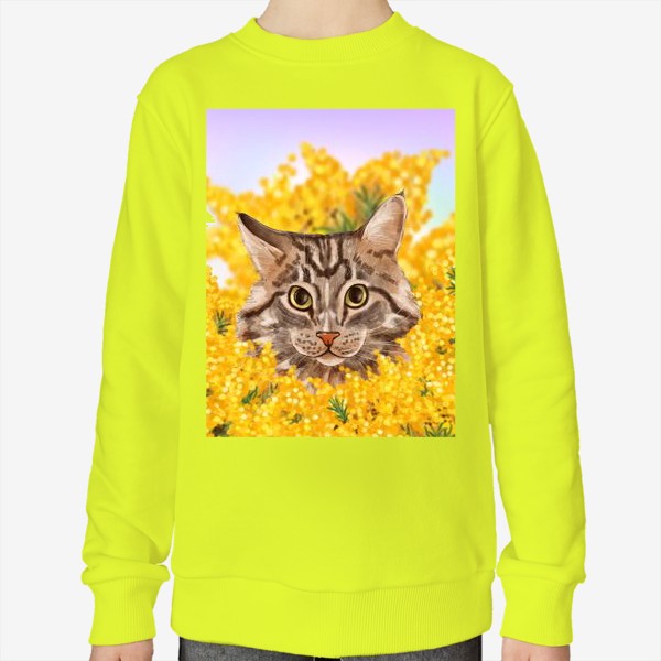 Свитшот «Кот Степан и мимоза. Котик в цветах. Весенний котик. »