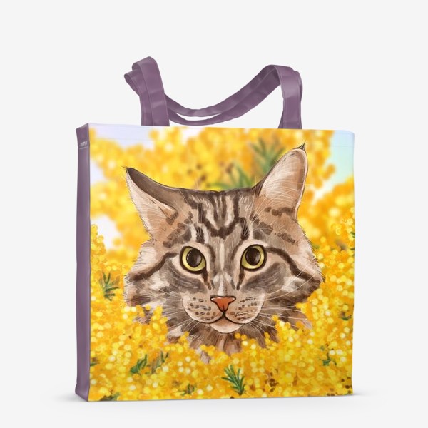 Сумка-шоппер «Кот Степан и мимоза. Котик в цветах. Весенний котик. »