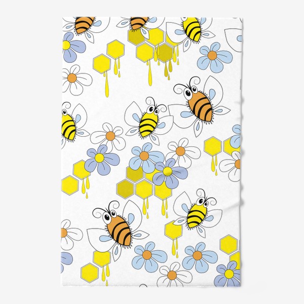 Полотенце «Пчелы,соты с медом,цветы. Бесшовная текстура с пчелами на фоне сот и цветов»