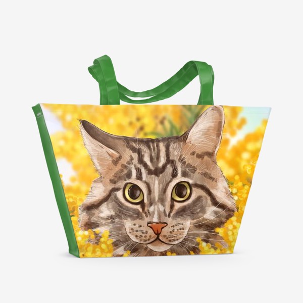 Пляжная сумка «Кот Степан и мимоза. Котик в цветах. Весенний котик. »