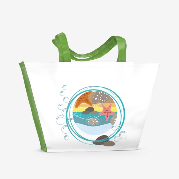 Пляжная сумка «Летний морской принт с ракушками и морскими звездами.»
