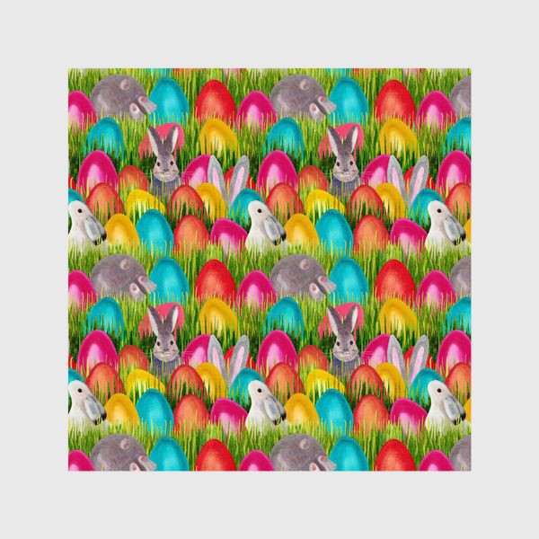 Шторы «Паттерн цветные пасхальные яйца и Пасхальный кролик на траве»