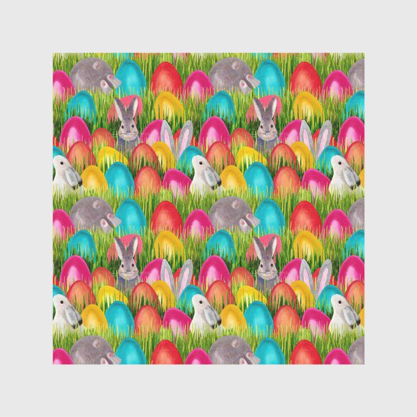 Скатерть &laquo;Паттерн цветные пасхальные яйца и Пасхальный кролик на траве&raquo;