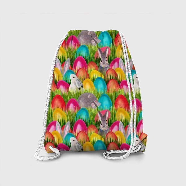 Рюкзак «Паттерн цветные пасхальные яйца и Пасхальный кролик на траве»
