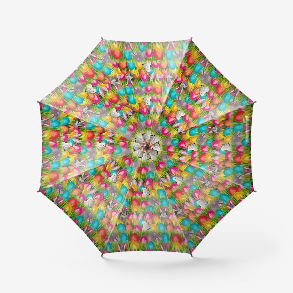 Зонт «Паттерн цветные пасхальные яйца и Пасхальный кролик на траве»
