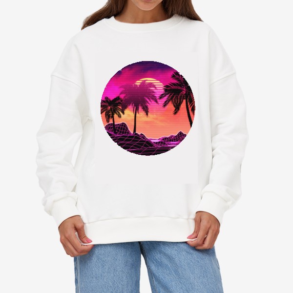 Свитшот &laquo;Пляж и пальмы в стиле 80х розовый неон&raquo;