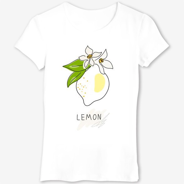 Футболка «Рисованный лимон с цветами и листьями на белом фоне. Скетч. Одна линия»