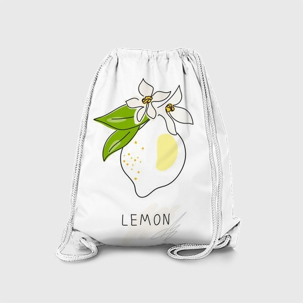 Рюкзак «Рисованный лимон с цветами и листьями на белом фоне. Скетч. Одна линия»