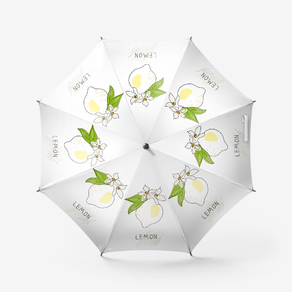 Зонт &laquo;Рисованный лимон с цветами и листьями на белом фоне. Скетч. Одна линия&raquo;