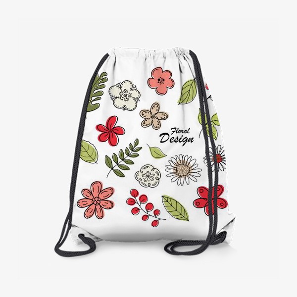Рюкзак «Красочные цветы и листья. Скетч»