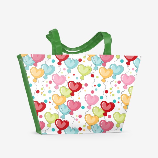 Пляжная сумка &laquo;Цветные воздушные шарики в форме сердца.Паттерн с воздушными шарами.&raquo;