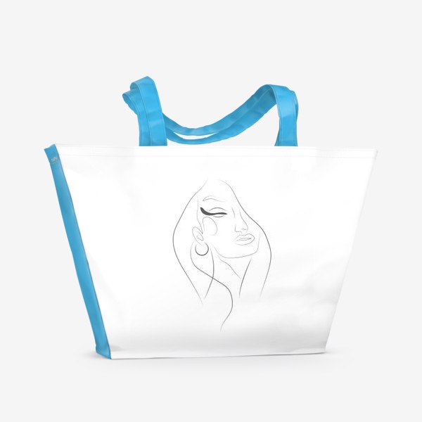 Пляжная сумка «Лицо девушки в стил лайн арт»