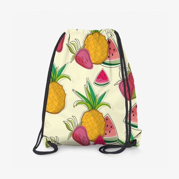 Рюкзак «Фрукты. Паттерн с ананасом,клубникой и арбузными дольками.»