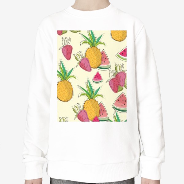 Свитшот «Фрукты. Паттерн с ананасом,клубникой и арбузными дольками.»