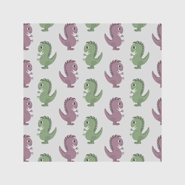 Шторы &laquo;Динозавры. Милые животные. Зеленый и фиолетовый цвет на светлом сером фоне&raquo;