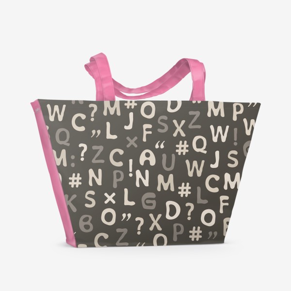 Пляжная сумка «Буквы английского алфавита. Графитовый, белый и серый цвета. Паттерн»