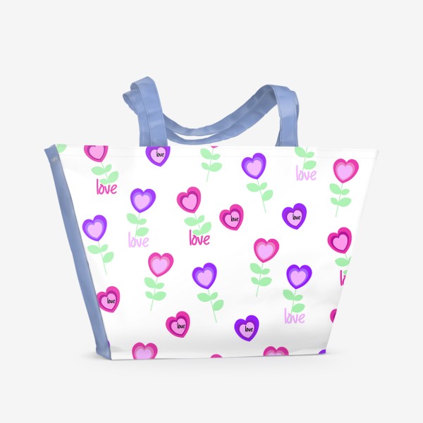 Пляжная сумка «Сердечки, цветы.Бесшовная текстура с сердечками.Любовь.»