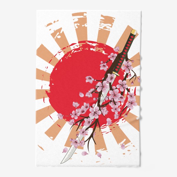 Полотенце «Катана и сакура на фоне красного солнца»